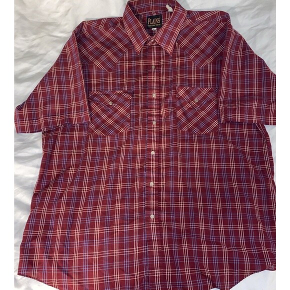 Plains Western Wear Short Sleeve Pearl Snap Red  Tartan Plaid Cowboy Rodeo S11 - Picture 1 of 11